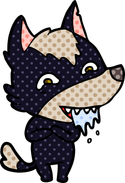 Bir insan tarafından çizilmiş aç kurt çizgi filmi.