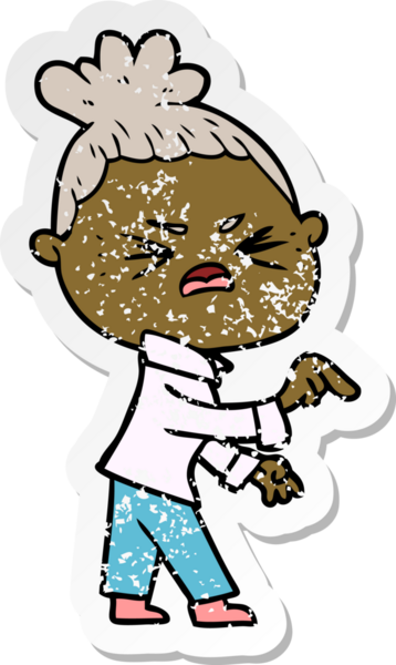 Bir insan tarafından çizilmiş kızgın bir karikatür çıkartması.