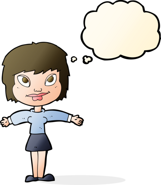 Bir insan tarafından çizilmiş düşünce baloncuğu ile açık amrs çizgi film kadını