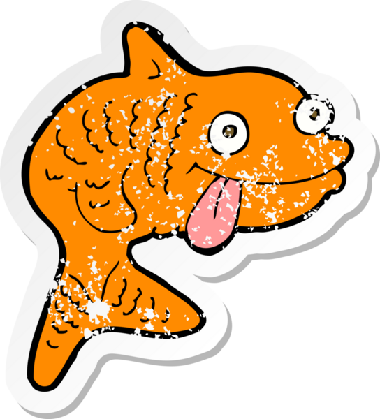 Bir insan tarafından çizilmiş karikatür balığının geriletilmiş çıkartması.