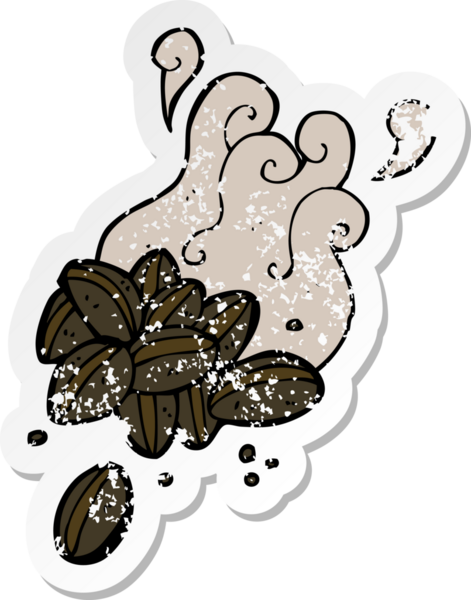 Bir insan tarafından çizilmiş kahve çekirdeklerinin gerilimli retro yapıştırması.