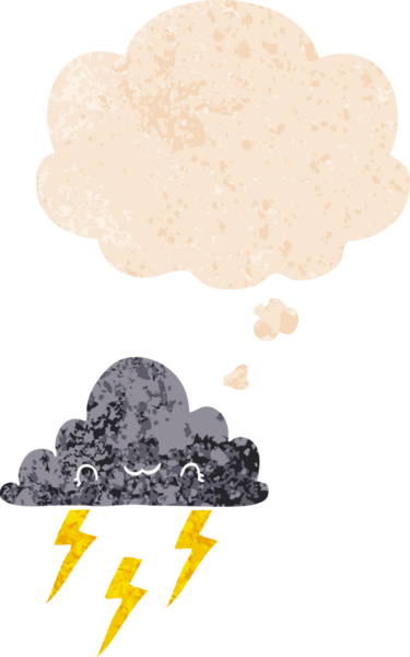 Düşünce baloncuklu çizgi film fırtına bulutu grunge sıkıntılı retro dokuma tarzı bir insan tarafından çizilmiş