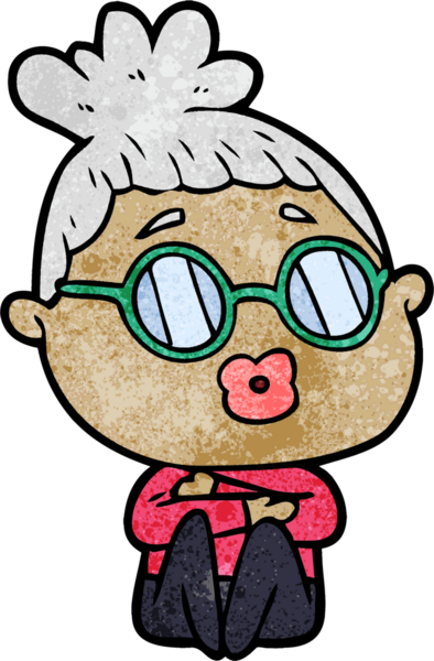 Bir insan tarafından çizilmiş gözlüklü bir kadın.