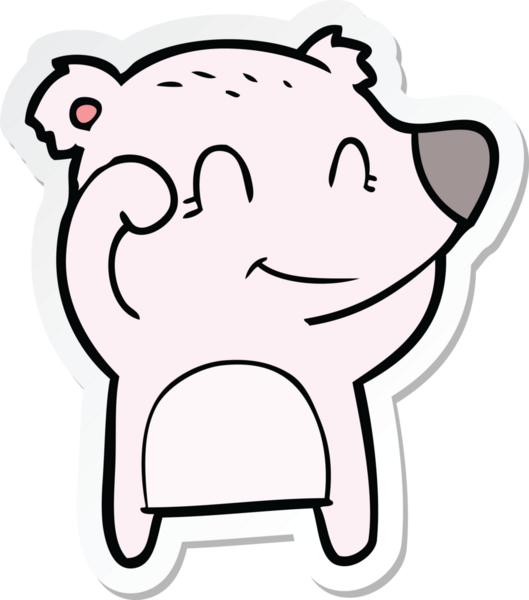 Bir insan tarafından çizilmiş yorgun, gülümseyen ayı çizgi filminin çıkartması.