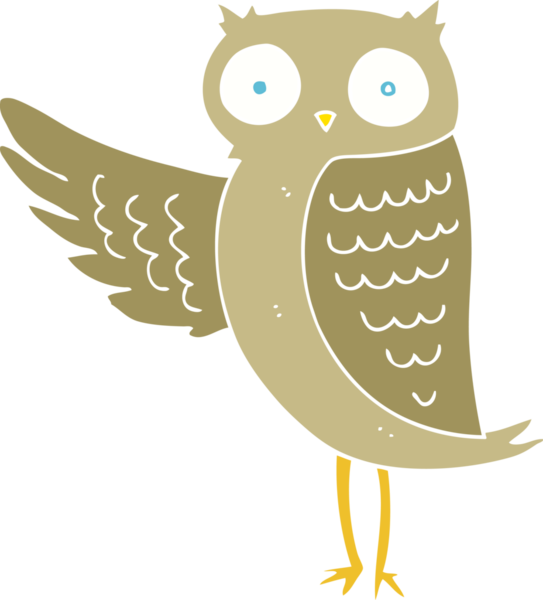 Bir insan tarafından çizilmiş baykuşun düz renk çizimi