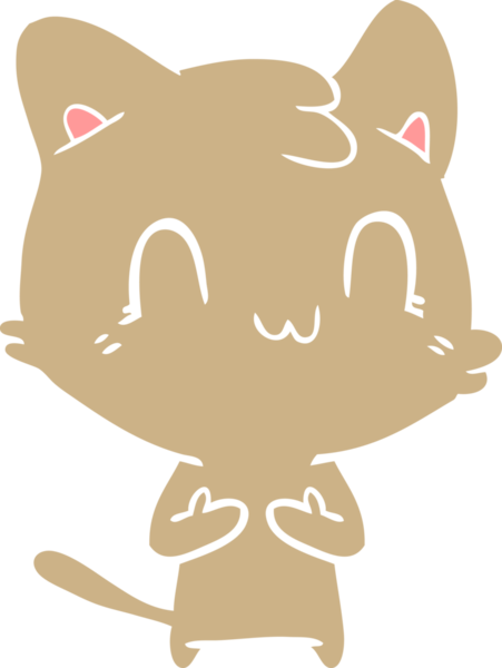 Bir insan tarafından çizilmiş düz renkli çizgi film mutlu kedi.