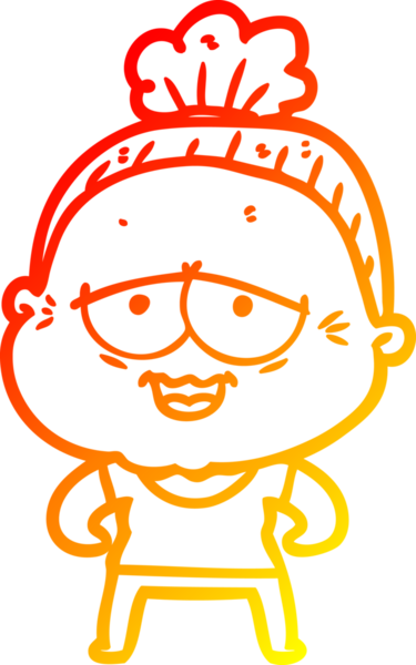 Bir insan tarafından çizilmiş mutlu, yaşlı bir kadının sıcak çizgi çizimi.