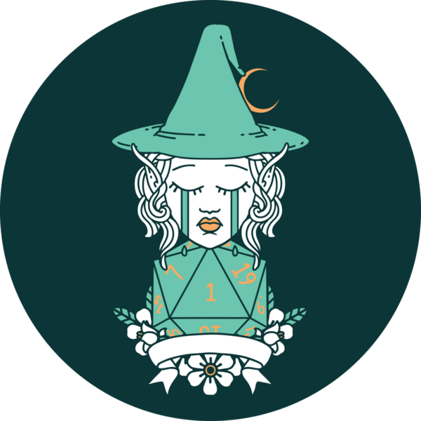 Ağlayan Elf Büyücüsü karakteri. Bir insan tarafından çizilmiş doğal bir zar.