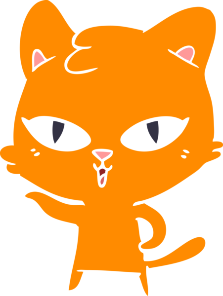 Bir insan tarafından çizilmiş düz renkli çizgi film kedisi