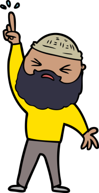 Bir insan tarafından çizilmiş sakallı bir çizgi film adamı.