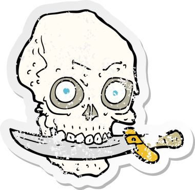 Karikatür korsan kafatası etiketi. Bir insan tarafından çizilmiş dişler.