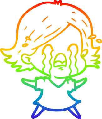 Gökkuşağı gradyan çizimi bir insan tarafından çizilmiş ağlayan bir çizgi kadın çizimi