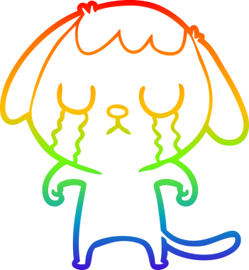 Gökkuşağı gradyan çizimi bir insan tarafından çizilmiş şirin bir çizgi köpeğin ağlaması.