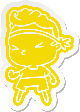 çizgi film çıkartması kawaii bir insan tarafından çizilen çocuk üzerinde çalışıyor