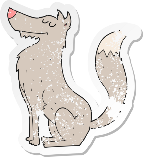 Bir insan tarafından çizilmiş bir kurt çizgi filminin gerilimli etiketi.