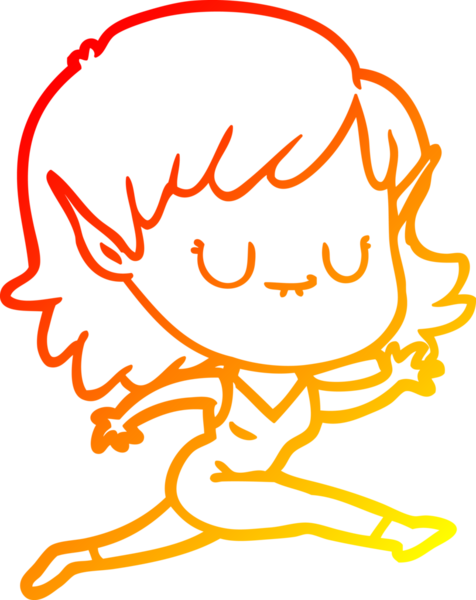 Bir insan tarafından çizilmiş mutlu bir elf kızının çizgi çizimi.