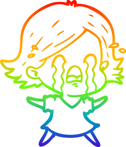 Gökkuşağı gradyan çizimi bir insan tarafından çizilmiş ağlayan bir çizgi kadın çizimi