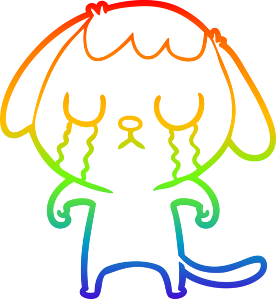 Gökkuşağı gradyan çizimi bir insan tarafından çizilmiş şirin bir çizgi köpeğin ağlaması.