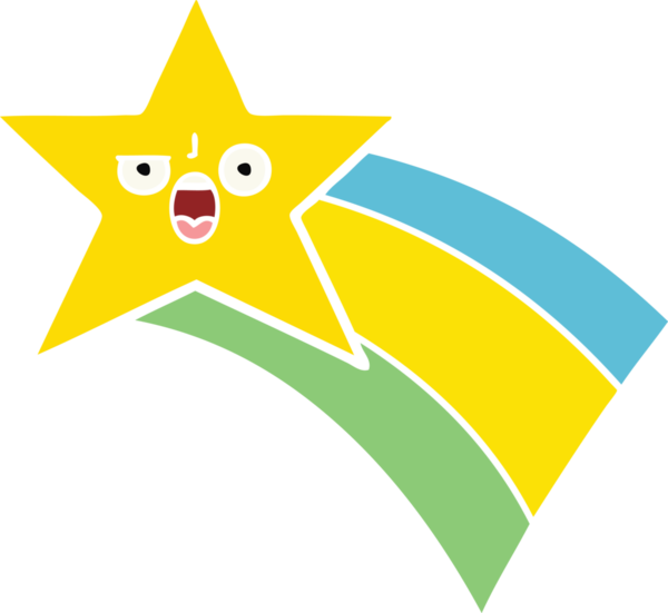 Bir insan tarafından çizilmiş gökkuşağı yıldızının düz renkli retro karikatürü