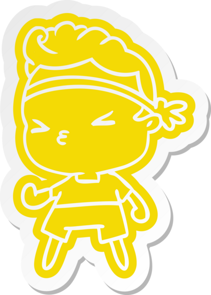 çizgi film çıkartması kawaii bir insan tarafından çizilen çocuk üzerinde çalışıyor