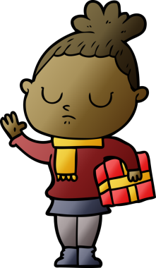 Bir insan tarafından çizilmiş sakin bir kadın çizgi filmi.