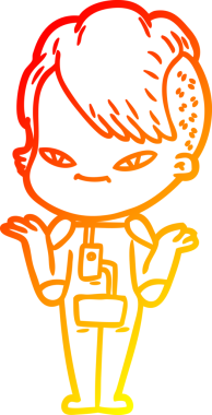 Hipster saç kesimi bir insan tarafından çizilmiş güzel bir çizgi film kızı çizimi.