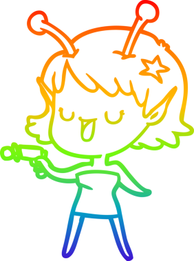 gökkuşağı gradyan çizimi mutlu bir uzaylı kız çizgi filmi bir insan tarafından çizildi