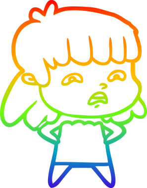 Gökkuşağı gradyan çizimi Bir insan tarafından çizilmiş endişeli bir çizgi kadın