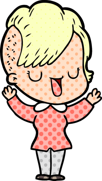 Bir insan tarafından çizilmiş hippi saç kesimli sevimli bir çizgi film kızı.