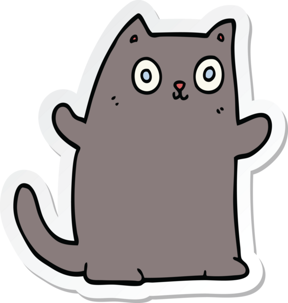 Bir insan tarafından çizilmiş çizgi film kedisinin çıkartması.