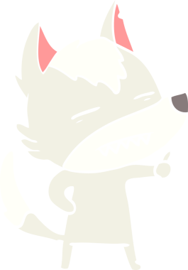 Düz renkli çizgi film kurt bir insan tarafından çizilmiş dişleri gösteriyor.