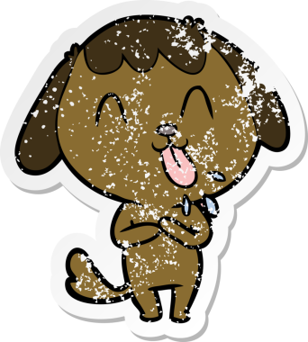 Bir insan tarafından çizilmiş şirin bir köpeğin sıkıntılı çıkartması.