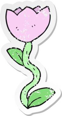 Bir insan tarafından çizilmiş karikatür çiçeğinin gerilmiş yapıştırması.