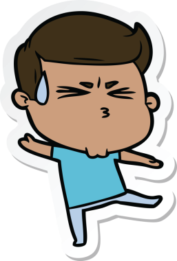 Bir insan tarafından çizilmiş terleyen bir karikatür adamın çıkartması.