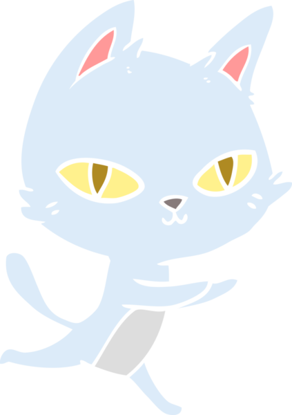 Bir insan tarafından çizilmiş düz renkli çizgi film kedisi.