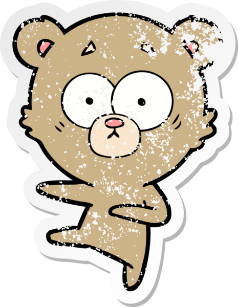 Bir insan tarafından çizilmiş gergin, dans eden ayı karikatürü.