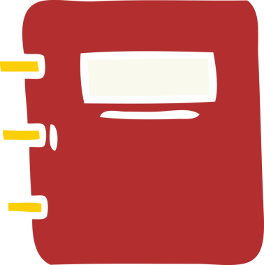 Bir insanın çizdiği not defterinin düz renkli retro karikatürü