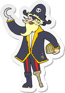 Bir insan tarafından çizilmiş karikatür korsan kaptanı çıkartması.