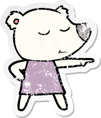 Bir insan tarafından çizilmiş bir elbise giyen kutup ayısının sıkıntılı çıkartması.