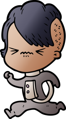 Bir insan tarafından çizilmiş uzay elbisesi giyen sinirli bir hippi kız.