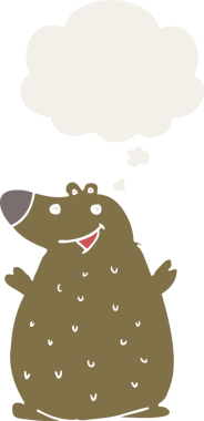 Düşünce baloncuklu çizgi film mutlu ayı insan tarafından çizilmiş retro tarzı