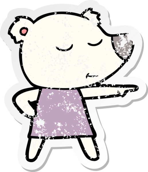 Bir insan tarafından çizilmiş bir elbise giyen kutup ayısının sıkıntılı çıkartması.