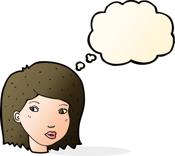 Bir insan tarafından çizilmiş düşünce baloncuklu kadın yüzü.