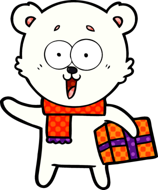 Kutup ayısı Noel hediyesi olarak bir insan tarafından çizilmiş karikatür.