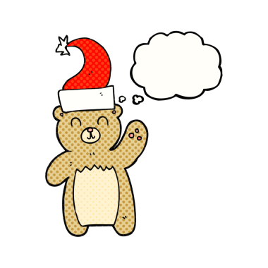 Bir insan tarafından çizilen düşünce baloncuğu karikatürü oyuncak ayısının serbest çizimi.