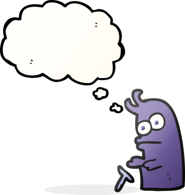 Serbest çizim düşünce balonu karikatürü küçük uzaylı bir insan tarafından çizildi