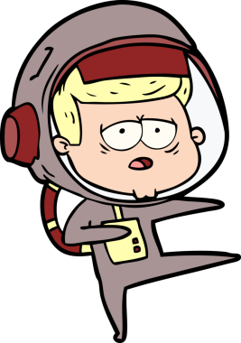 Bir insan tarafından çizilmiş yorgun astronot çizgi filmi.