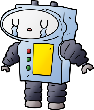 Bir insan tarafından çizilmiş ağlayan robot çizgi film.