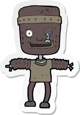 Bir insan tarafından çizilmiş robot karikatür çıkartması.