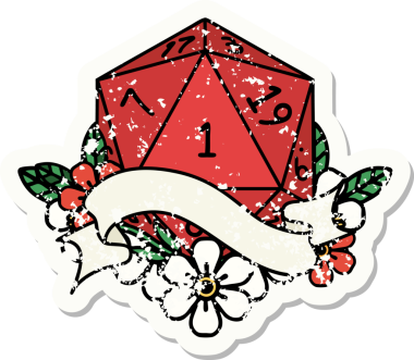 Bir insan tarafından çizilmiş doğal bir d20 zarının grunge çıkartması.